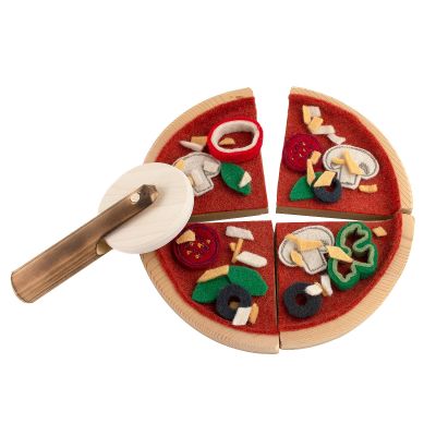 Wood & Felt Pizza Set With Toppings and Pizza Wheel