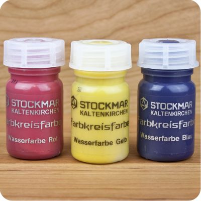 50ml stockmar watercolor paints: circle red, yellow and blue