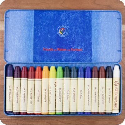 Stockmar Beeswax Stick Crayons, Set of 16 in Tin