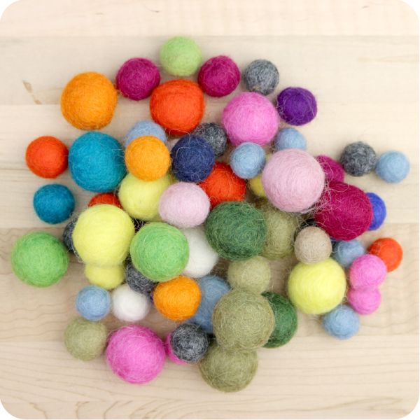 Handmade Wool Felt Balls, Multi-Size, Multi-Color, Set of 60